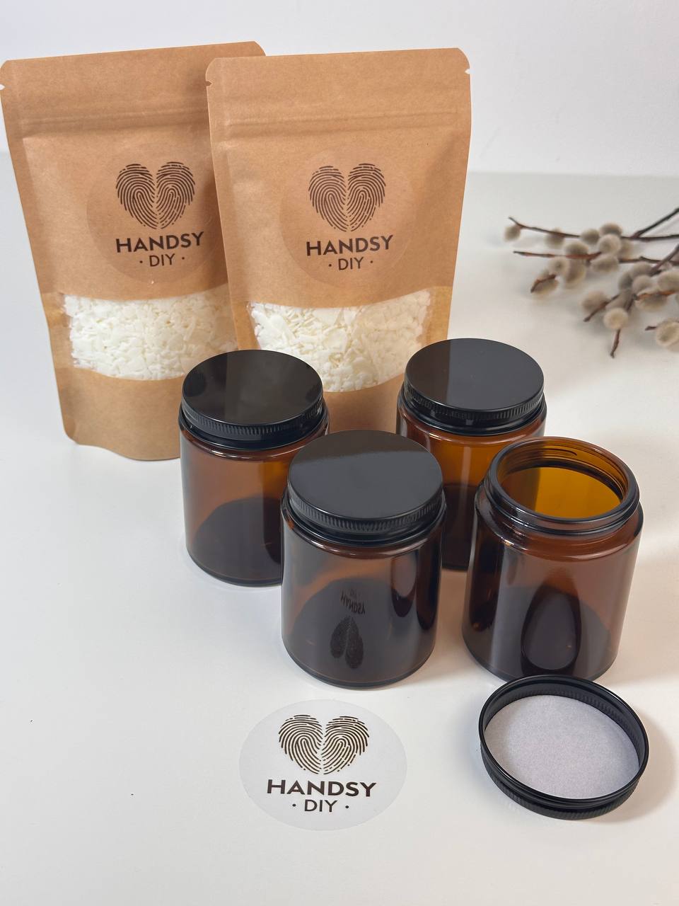 Handsy DIY | 2w1 Zestaw Glow Together DIY – 2 świece sojowe 150 ml + belgijska czekolada | Elegancki prezent dla par lub na self-care